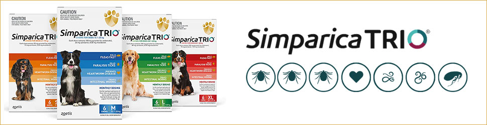 Triple protection against fleas and ticks, intestinal worms and deadly heartworm disease